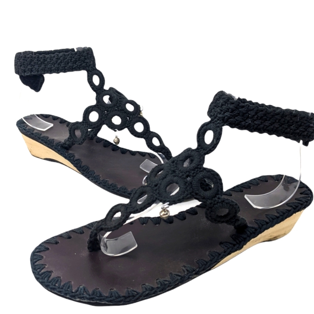 Black Crochet Ankle-Strap Sandals